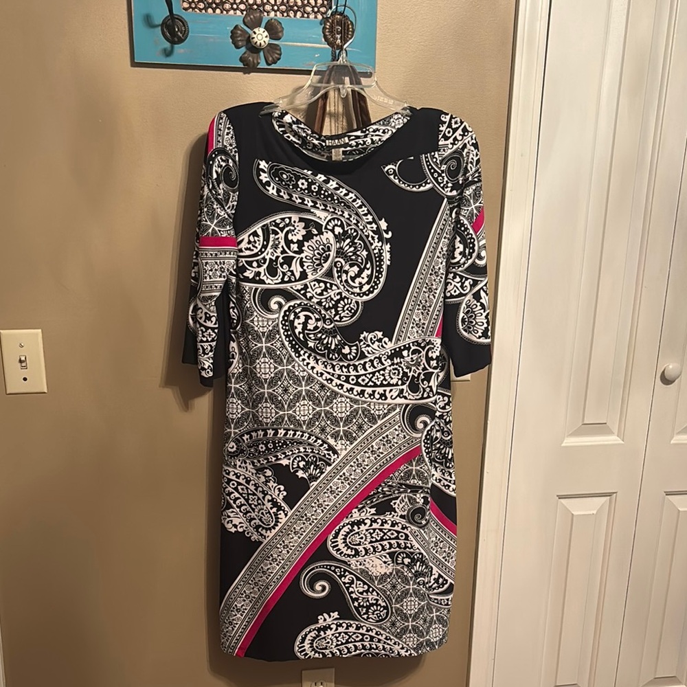 Haani Black and Pink Paisley Long Sleeve Dress